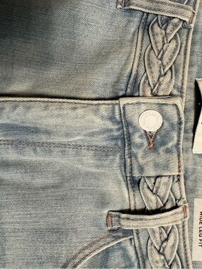 Judy Blue Washed Light Blue Braided Waist Wide Leg Jeans
